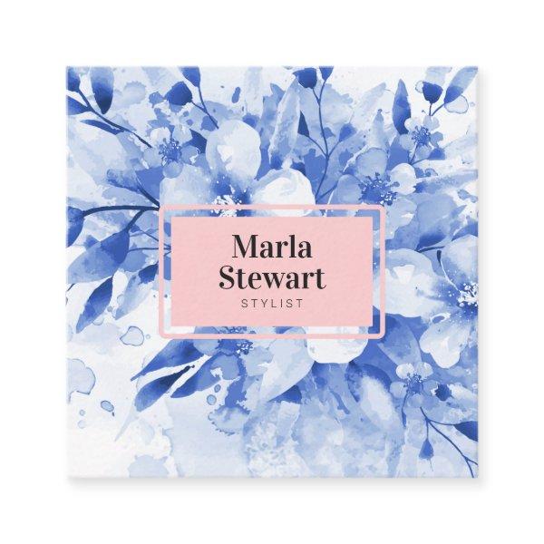 Chic blue floral watercolor elegant pink modern square