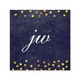 chic blue texture with golden spots monogram square