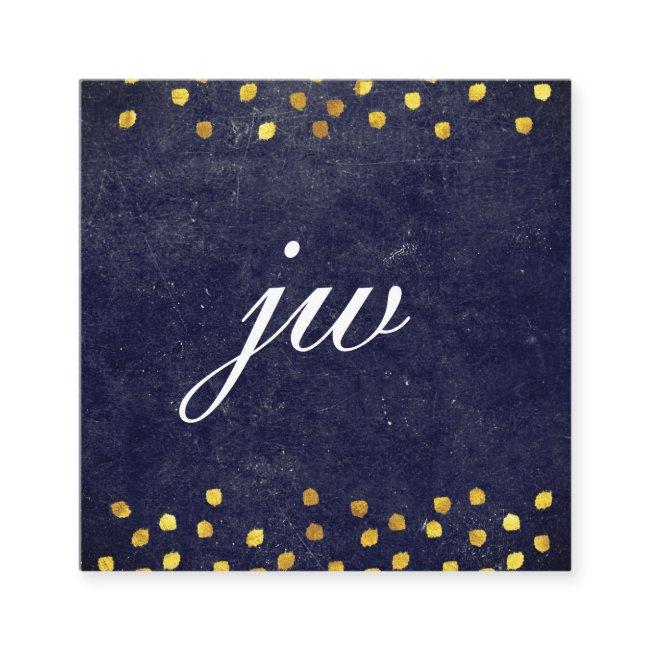 chic blue texture with golden spots monogram square