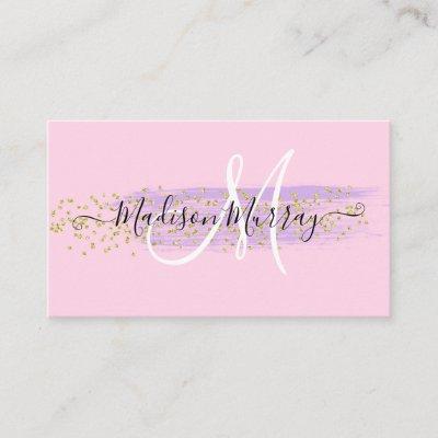 Chic Blush Pink Gold Confetti Lilac Monogram Name