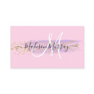 Chic Blush Pink Gold Confetti Lilac Monogram Name