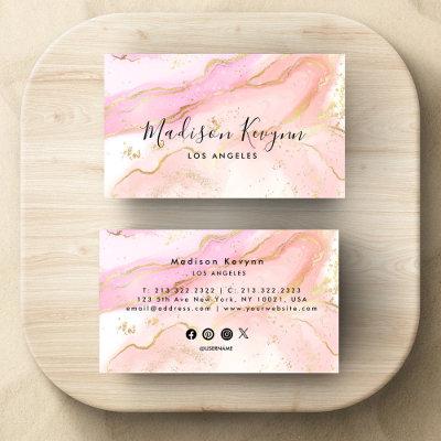 Chic Blush Pink Gold Glitter Marble Agate Monogram
