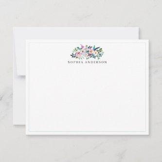 Chic Blush Pink White Peony Boho Rustic Feathers Note Card