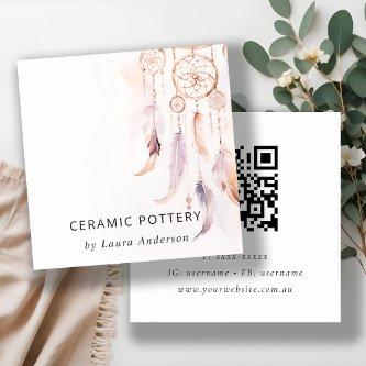 Chic Boho Dreamcatcher Watercolor QR Code Square