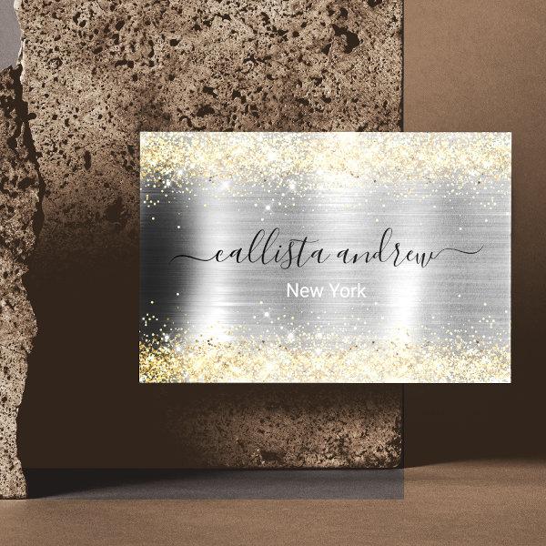 Chic brushed metal silver gold faux glitter  magnet