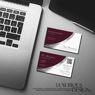 Chic Burgundy and White Silver Decor with QR-Code