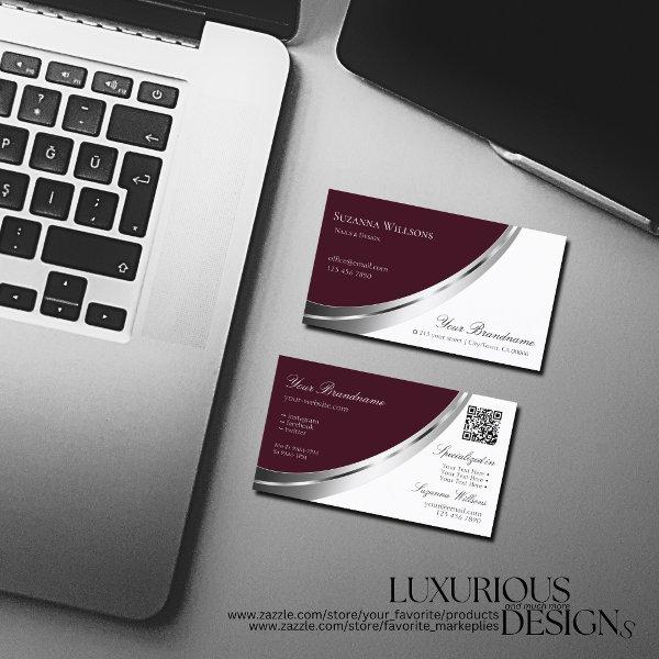 Chic Burgundy and White Silver Decor with QR-Code
