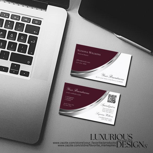 Chic Burgundy and White Silver Decor with QR-Code