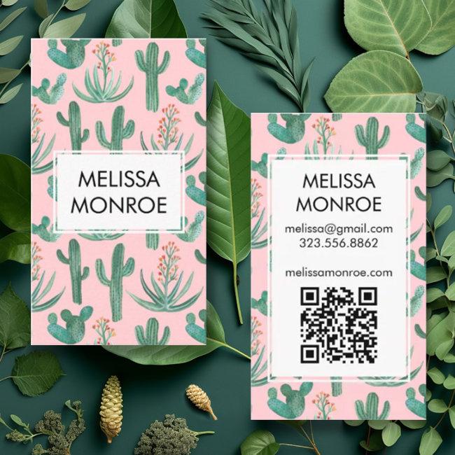 Chic Cacti & Succulents Desert Watercolor QR Code