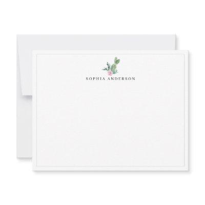 Chic Cactus Succulent Blush Pink Floral Watercolor Note Card