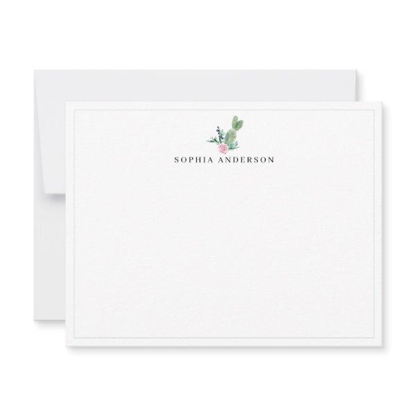 Chic Cactus Succulent Blush Pink Floral Watercolor Note Card