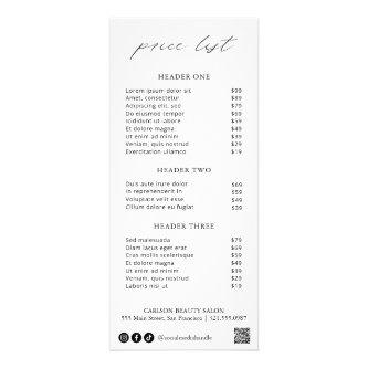 Chic Calligraphy Simple Elegant Price List Rack Card