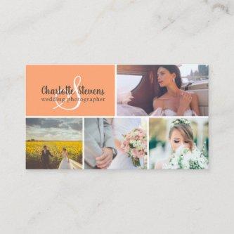 Chic coral orange wedding photographer collage