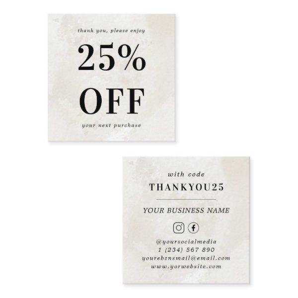 Chic Cream Marble Bold Typography Small Business Discount Card