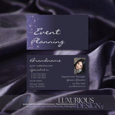 Chic Dark Blue Sparkling Glitter Stars with Photo