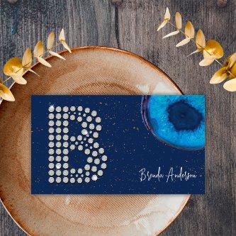 Chic Diamond Blue Agate Initial B Letter Monogram
