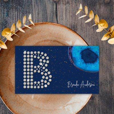 Chic Diamond Blue Agate Initial B Letter Monogram