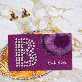 Chic Diamond Plum Agate Initial Letter B Monogram