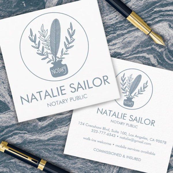 Chic Elegant Botanical Quill Logo Notary Public Square