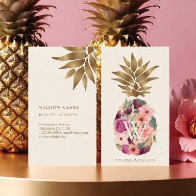 Chic Floral Botanical Watercolor Golden Pineapple