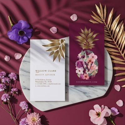 Chic Floral Botanical Watercolor Golden Pineapple