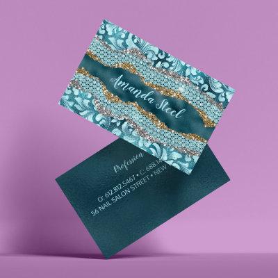 Chic floral glittery Teal Turquoise gold monogram