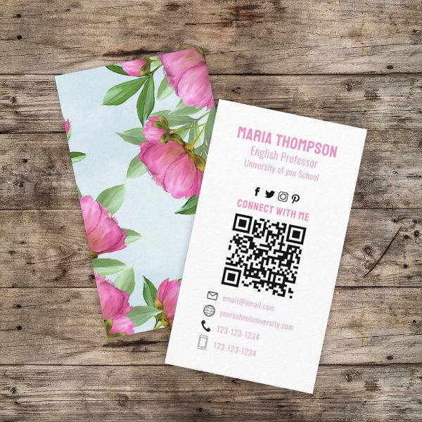 Chic Floral Pink Peony Professional QR Code