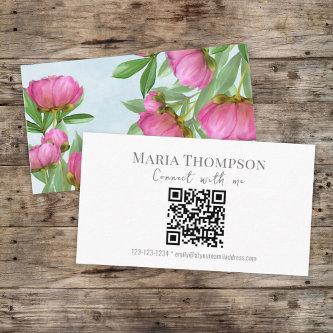 Chic Floral Pink Peony Professional QR Code