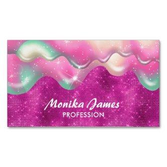 Chic Fuchsia Pink Sweet Drip Faux Glitter Monogram  Magnet