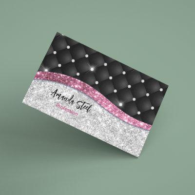 Chic girly faux Silver glitter black pink monogram  Magnet
