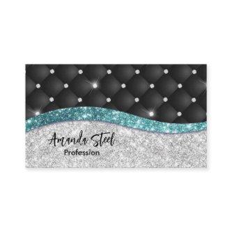Chic girly faux Silver glitter black teal monogram Appointment Card