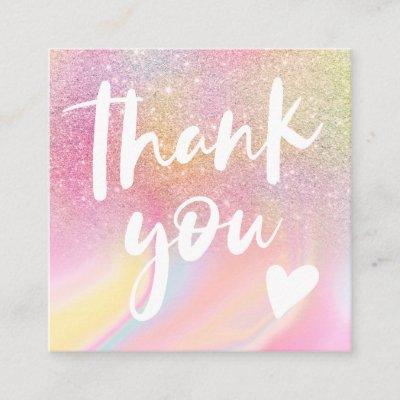 Chic glitter girly rainbow marble pastel thank you square