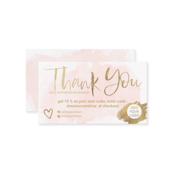 Chic gold brush font pink brush order thank you