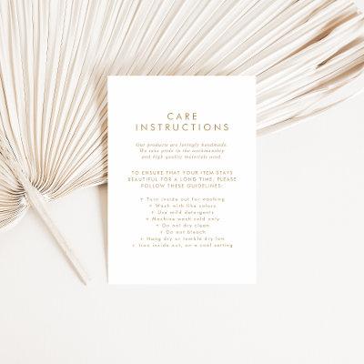 Chic Gold Business Product Care Instructions Enclosure Card