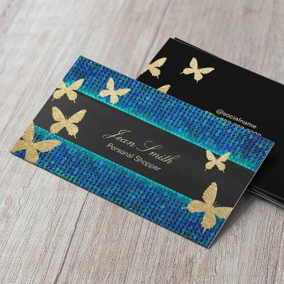 Chic Gold Butterflies Teal & Blue Personal Shopper