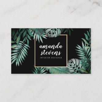 Chic gold foil black tropical green watercolor