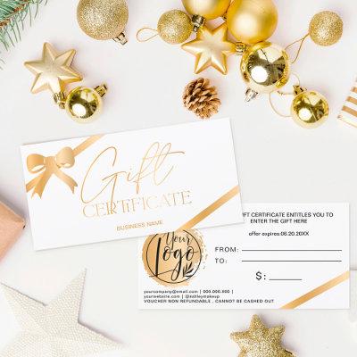 Chic gold foil ribbon white logo gift certificate