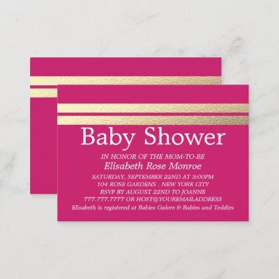 Chic Gold Foil Stripes, Pink Baby Shower Ticket