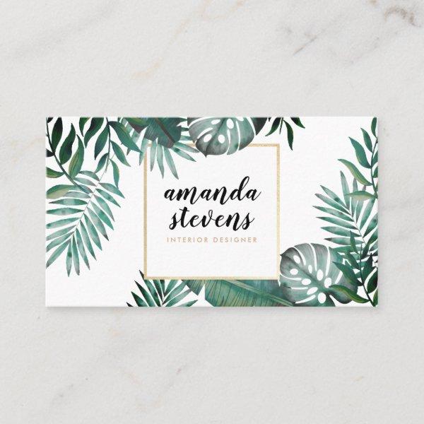 Chic gold foil white tropical green watercolor