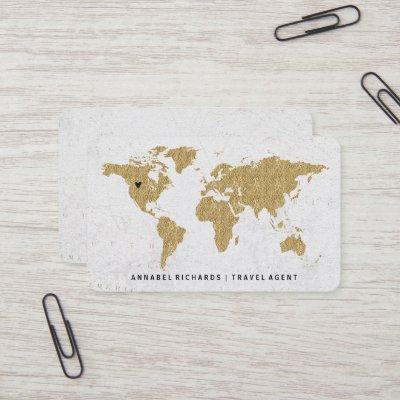 Chic Gold Foil World Map Travel Agency or Blogger