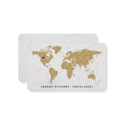 Chic Gold Foil World Map Travel Agency or Blogger