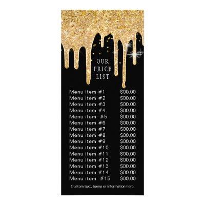 Chic Gold Glitter Drips Black Business Rate Card