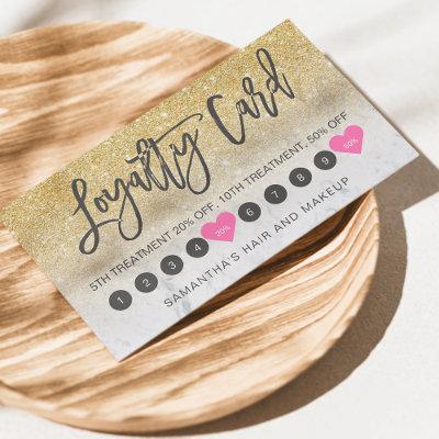 Chic gold glitter ombre script makeup marble 10 loyalty card