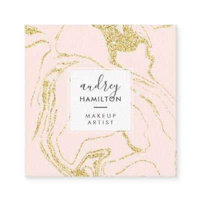 Chic gold glitter pink white marble elegant makeup square