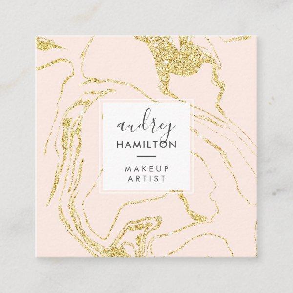 Chic gold glitter pink white marble elegant makeup square