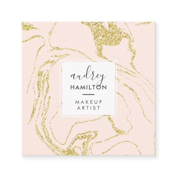 Chic gold glitter pink white marble elegant makeup square