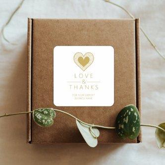 Chic Gold Heart Lace Effect Love & Thanks Support Square Sticker