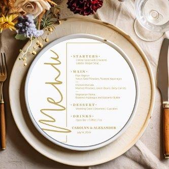 Chic Gold on White Round Menu