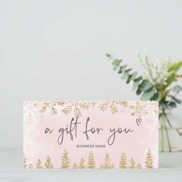 Chic gold pink snow pine logo gift certificate