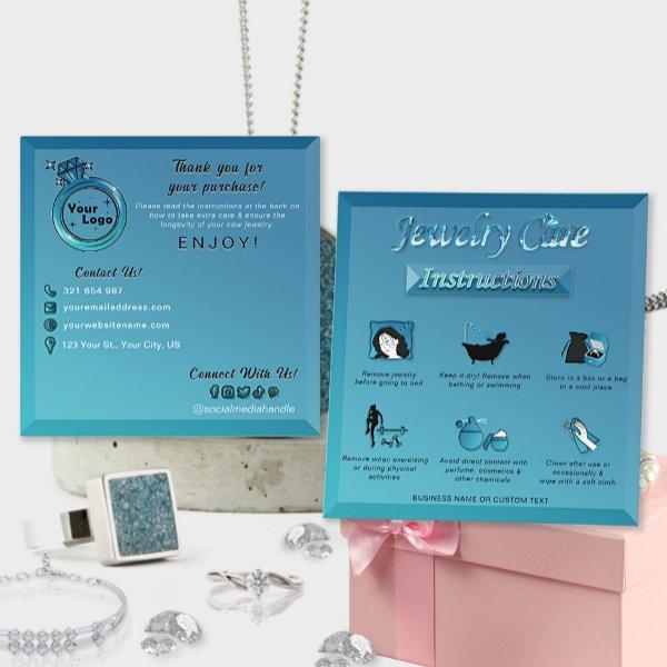Chic Gradient Teal Blue Jewelry Care Instructions  Enclosure Card